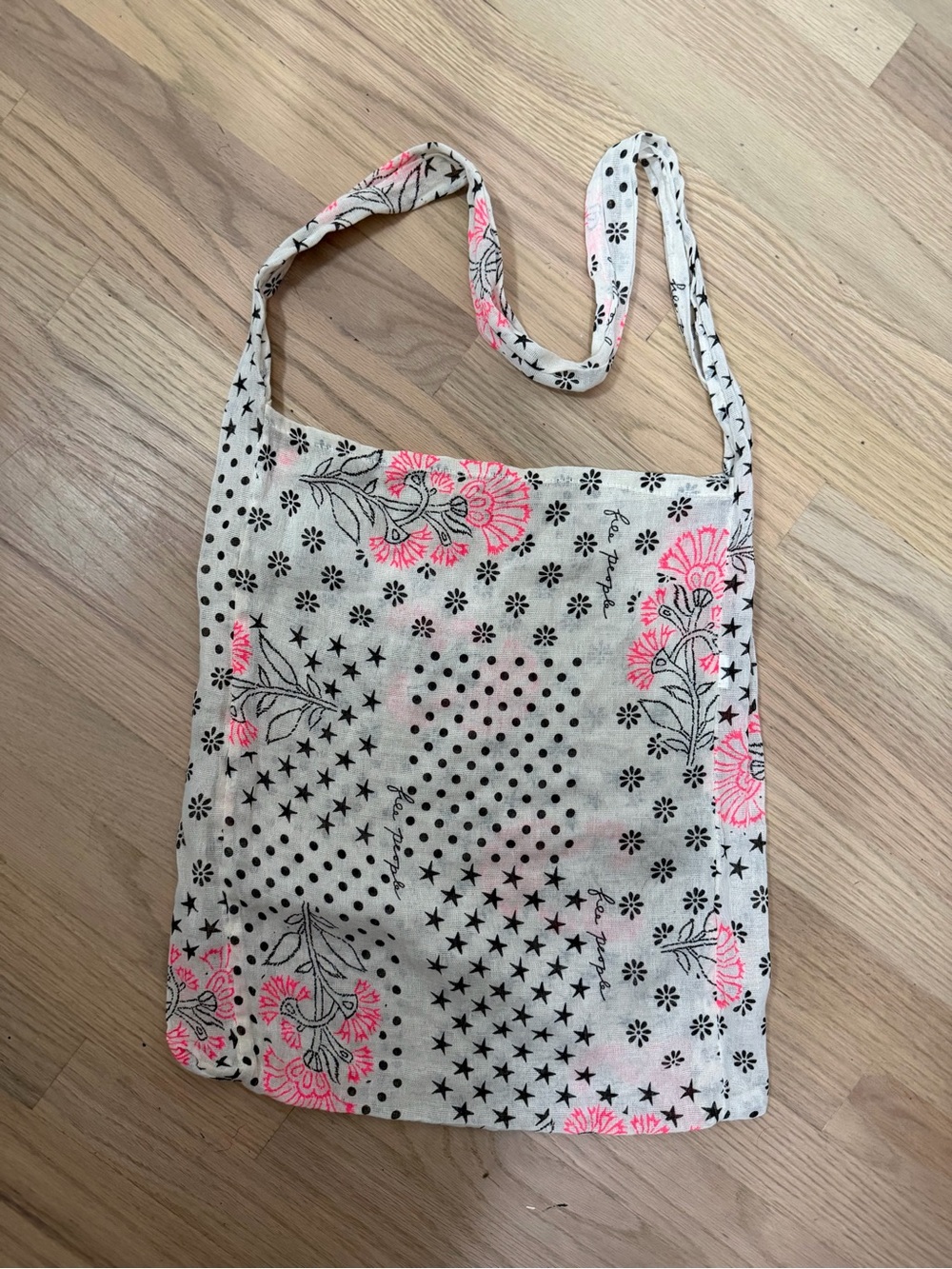 Free People Cream Tote with Neon Pink Floral Print
